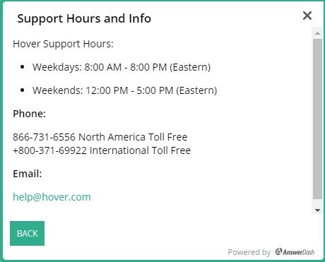 Hover Customer Support Information